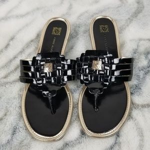 Anne Klein Black and Gold Sandals size 7M